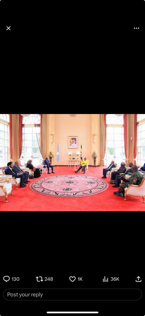 His Excellency Hassan Sheikh Mohamud, the President of the Federal Republic of Somalia honoring an invitation to Uganda by his counterpart.