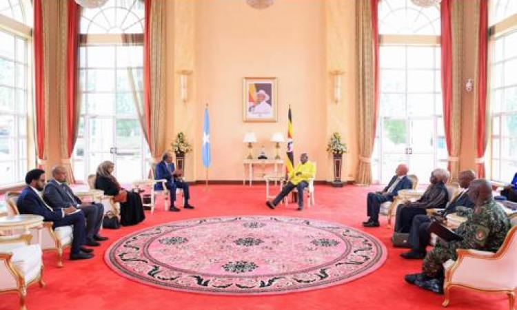 His Excellency Hassan Sheikh Mohamud, the President of the Federal Republic of Somalia honoring an invitation to Uganda by his counterpart.